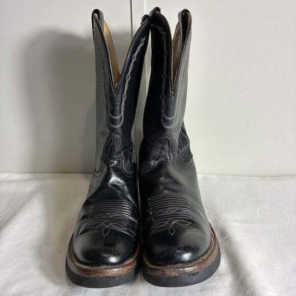 Vintage Tony Lama Men\'s Cowboy Boots Size 9B Black Leather Western Wear Riding main image 5